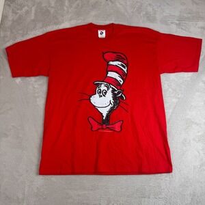 90s Vintage Dr. Seuss Cat In The‎ Hat Shirt Mens XL Red Preowned Comfort Tee